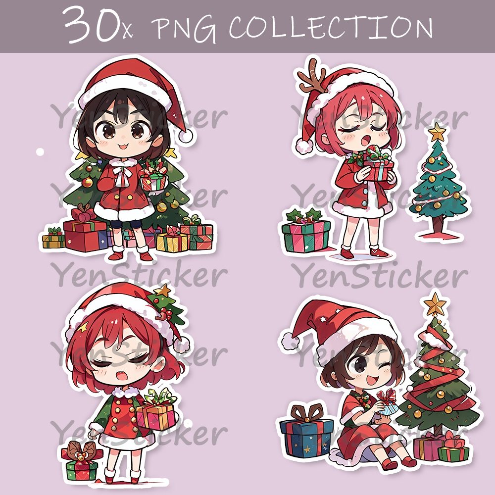 Cute digital design for sticker bundle (30P), Little girl and Christmas- かわいいデジタルデザインステッカーバンドル（30P）、小さな女の子とクリスマス