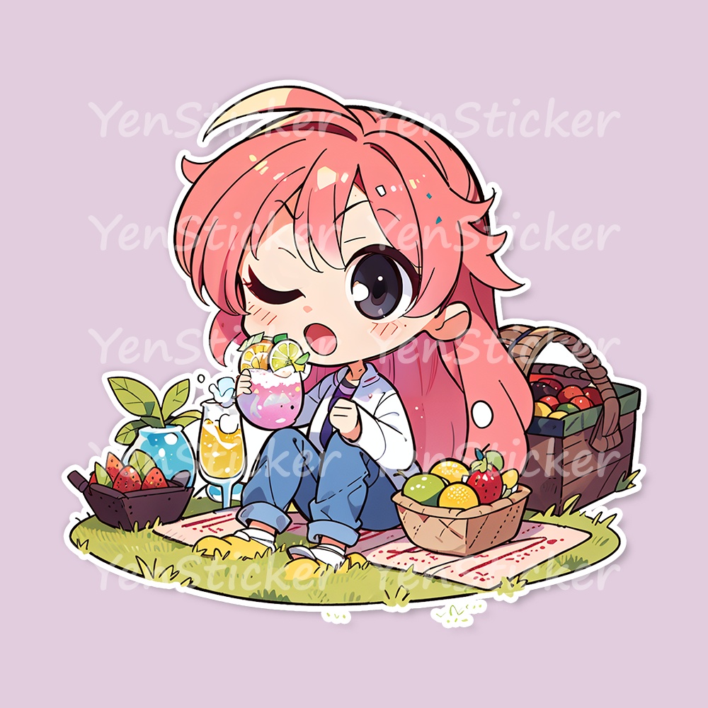 Cute digital design for sticker bundle (40P), Little girl picnic- かわいいデジタルデザインステッカーバンドル(40P)、小さな女の子のピクニック