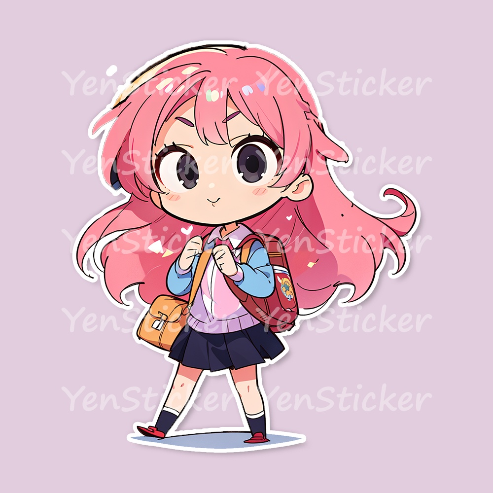 Cute digital design for sticker bundle (30P), Little girl going to school- かわいいデジタルデザインステッカーバンドル(30P)、学校に行く小さな女の子