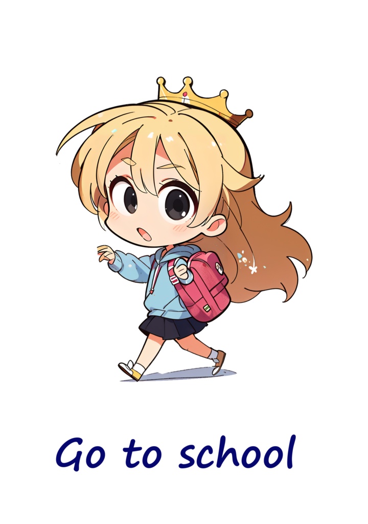 Cute digital design for sticker bundle (30P), Little girl going to school- かわいいデジタルデザインステッカーバンドル(30P)、学校に行く小さな女の子