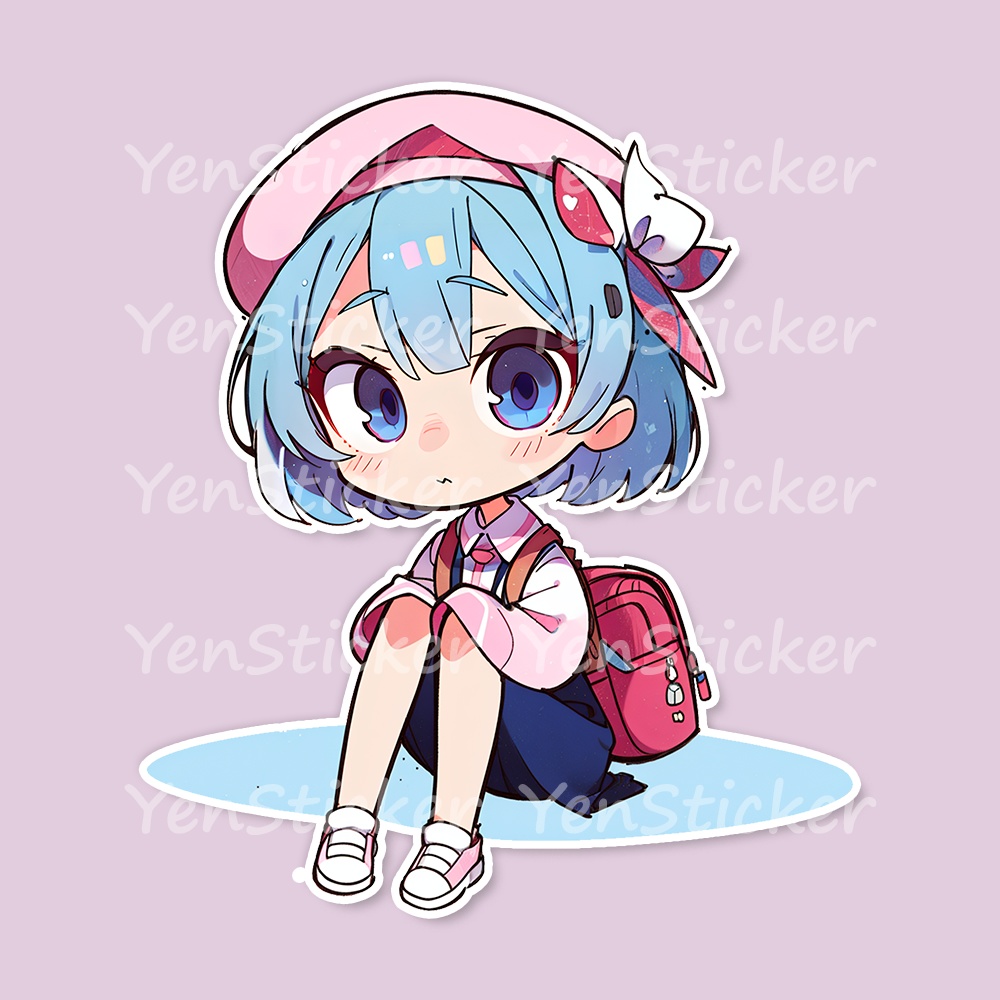 Cute digital design for sticker bundle (40P), Little girl sitting- かわいいデジタルデザインステッカーバンドル(40P)、座っている小さな女の子