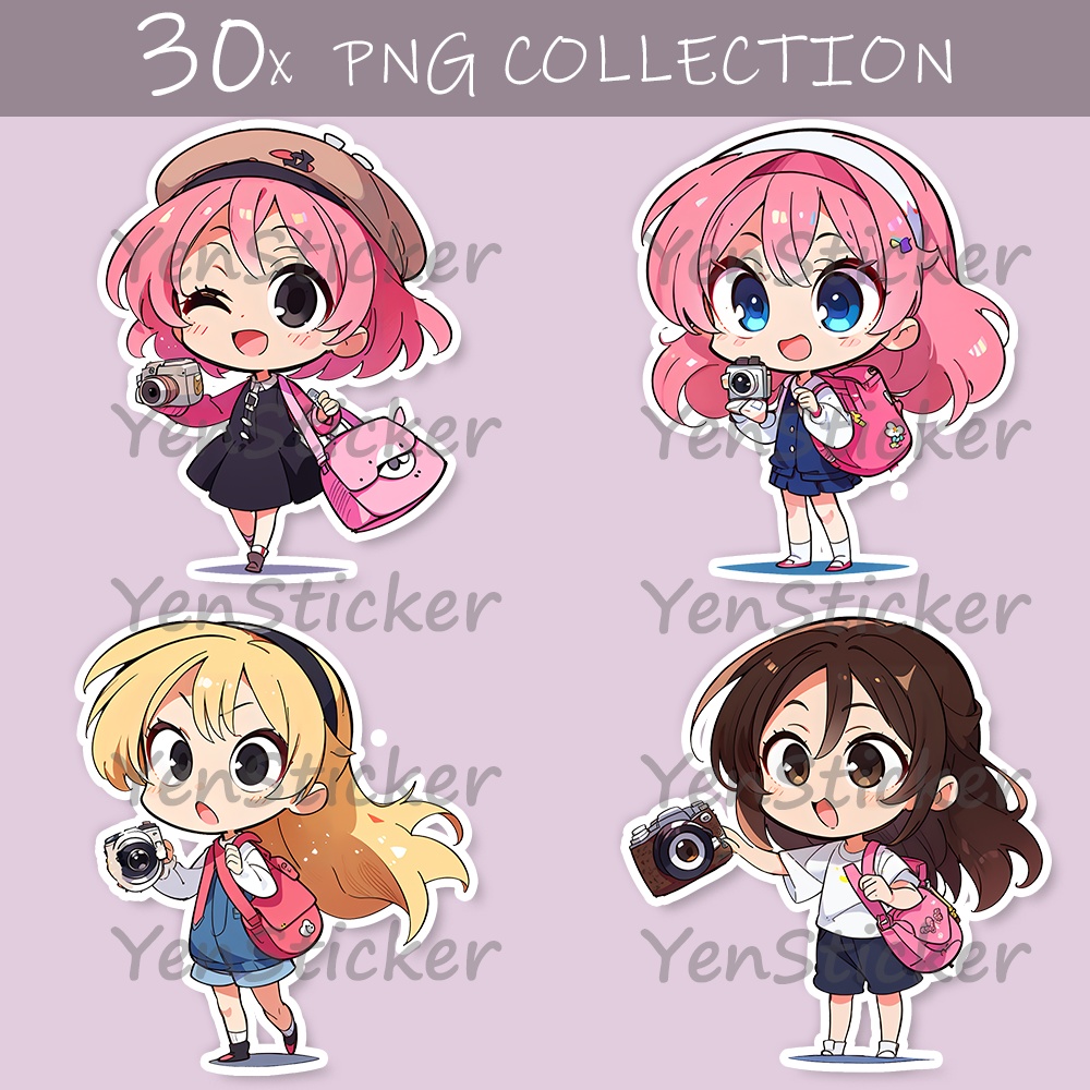 Cute digital design for sticker bundle (30P), Little girl take a photo - かわいいデジタルデザインステッカーバンドル（30P）、写真を撮る小さな女の子