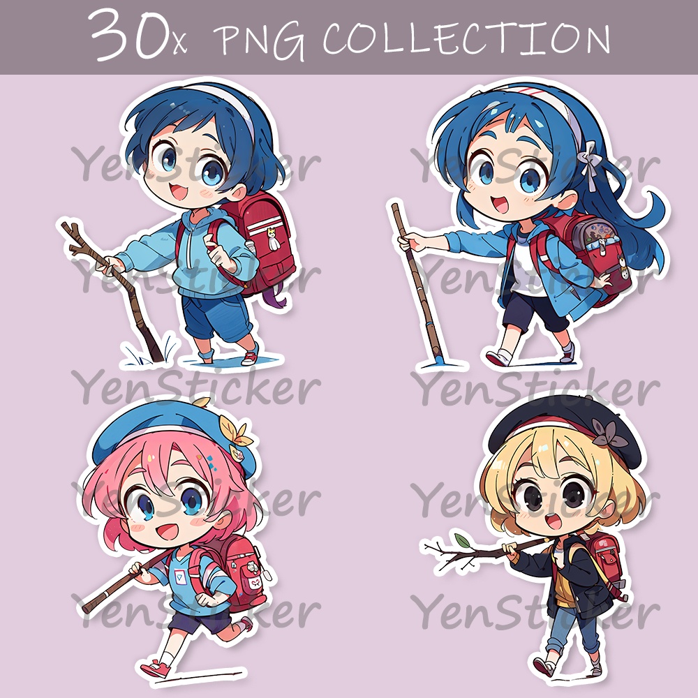 Cute digital design for sticker bundle (30P), Little girl is trekking - かわいいデジタルデザインステッカーバンドル（30P）、小さな女の子がトレッキングしています