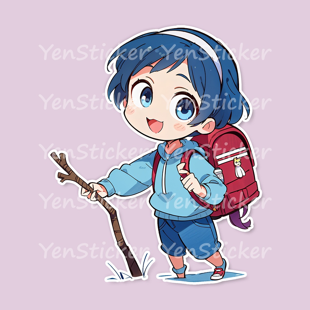 Cute digital design for sticker bundle (30P), Little girl is trekking - かわいいデジタルデザインステッカーバンドル(30P)、小さな女の子がトレッキングしています