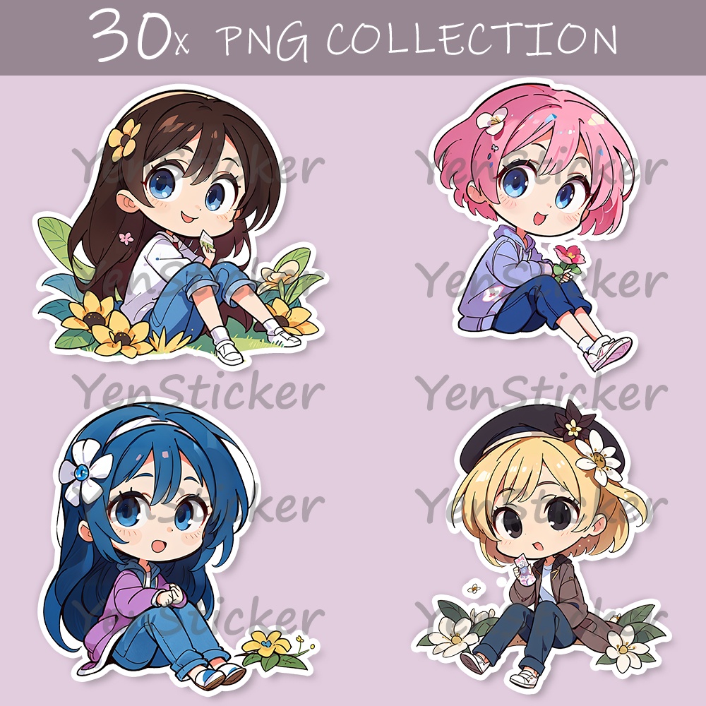 Cute digital design for sticker bundle (30P), Little girl flowers - かわいいデジタルデザインステッカーバンドル（30P）、小さな女の子の花