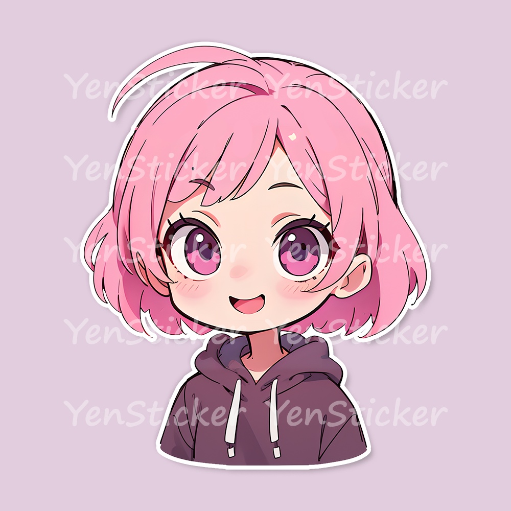 Cute digital design for sticker bundle (60P), Pink girl- かわいいデジタルデザインステッカーバンドル(60P)、ピンクの女の子