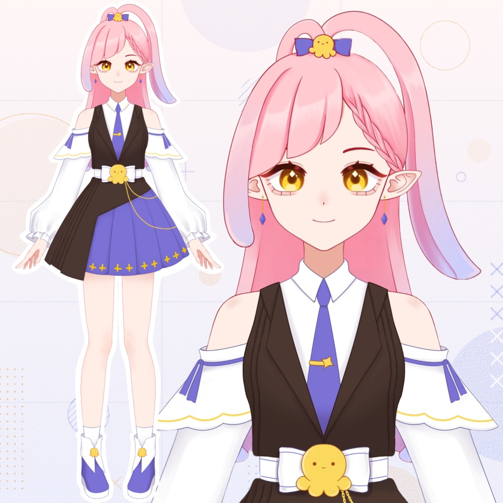 【限定一点】ピンクパープルタコの女の子【Live2dモデル】【VTS対応】