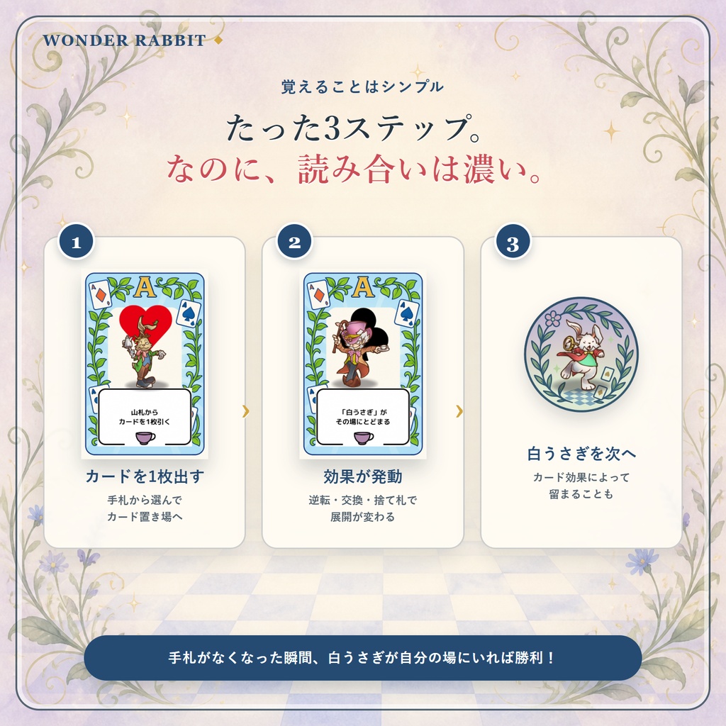 【無料】WONDER RABBIT|2~4人・5~15分|ココフォリア対応カードゲーム