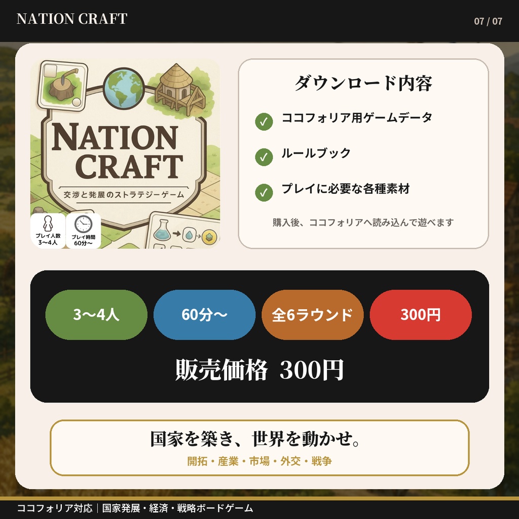 【ココフォリア対応】NATION CRAFT|国家を発展させる重量級戦略ボードゲーム