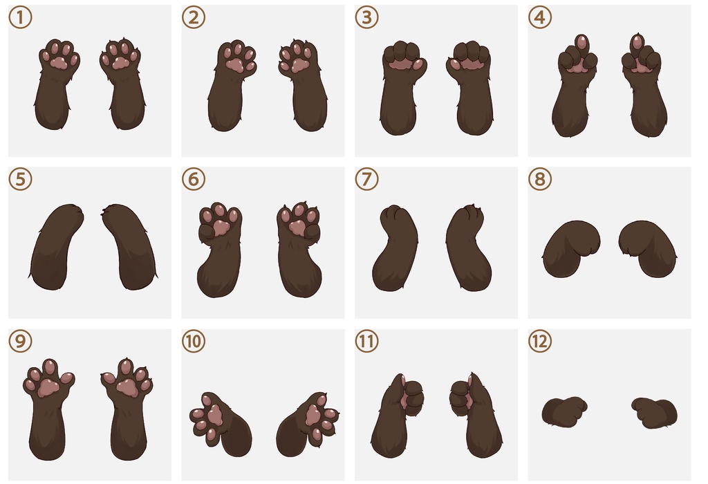 ケモノの手素材全12種類!【焦げ茶×肉球赤茶】
