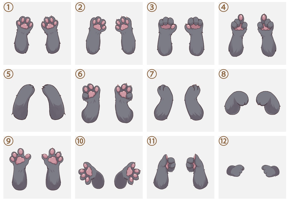 ケモノの手素材全12種類!【灰色】