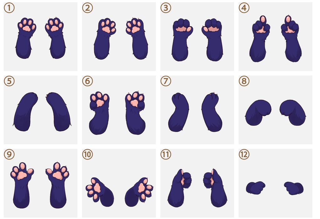 ケモノの手素材全12種類!【青紫】