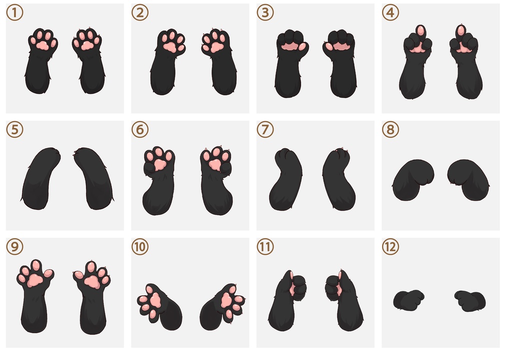 ケモノの手素材全12種類!【黒】