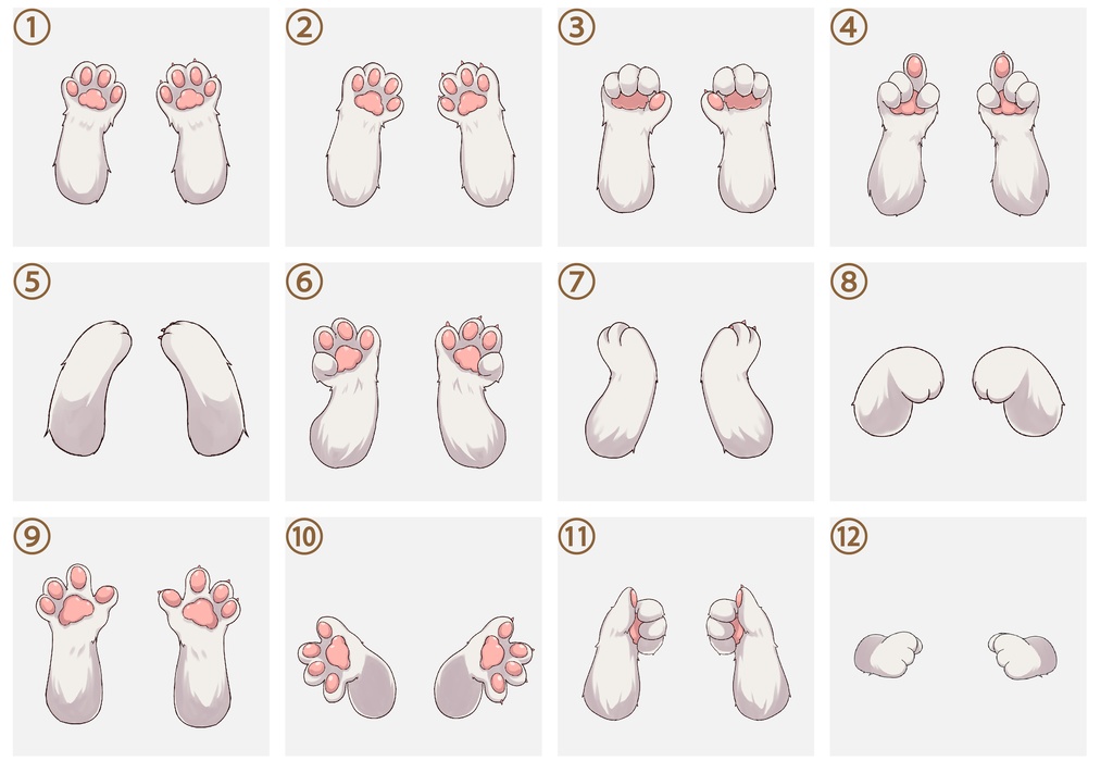 ケモノの手素材全12種類!【白】