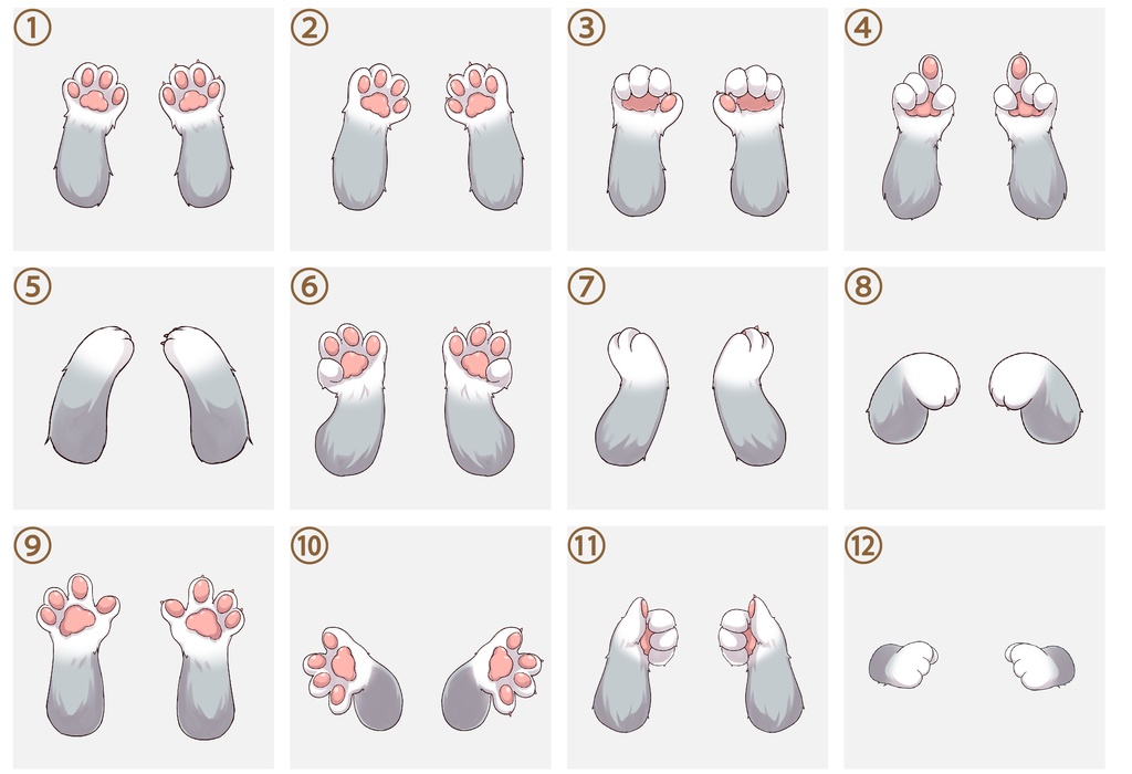 ケモノの手素材全12種類!【グレー×白靴下】