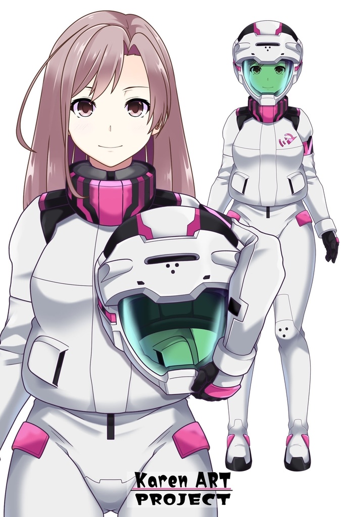 カレンちゃん+ガンダム水星の魔女 スレッタ・マーキュリーのノーマルスーツ(カレンちゃんカラー)