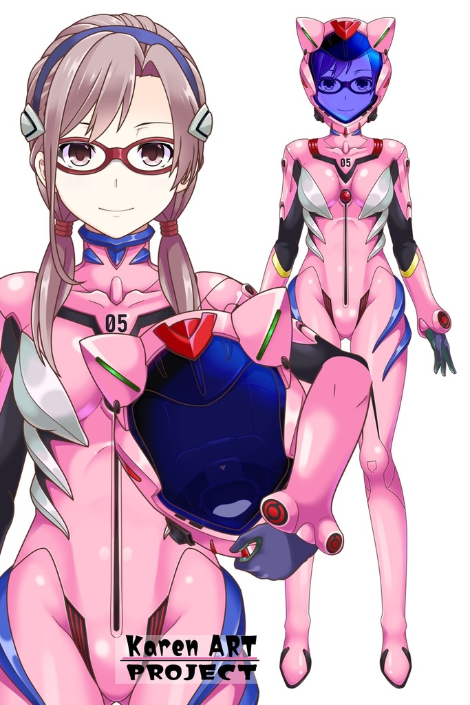 カレンちゃん+真希波・マリ・イラストリアスのプラグスーツ (シン・エヴァンゲリオン1) Karen+Mari Makinami Illustrious Plugsuit-Front, (Final version)( Evangelion1)