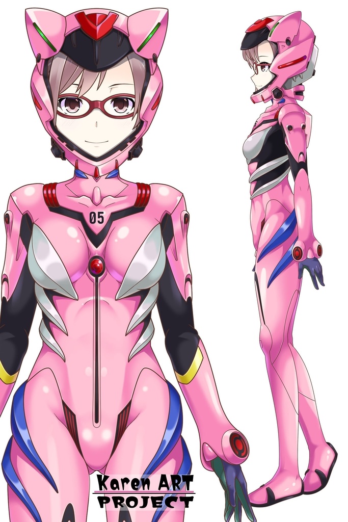 カレンちゃん+真希波・マリ・イラストリアスのプラグスーツ (シン・エヴァンゲリオン1) Karen+Mari Makinami Illustrious Plugsuit-Front, (Final version)( Evangelion1)