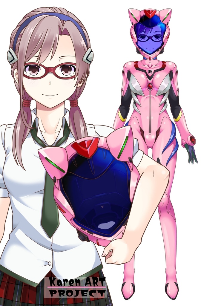 カレンちゃん+真希波・マリ・イラストリアスの制服 (シン・エヴァンゲリオン4) Karen+Mari Makinami Illustrious School Uniform-Front, (Final version)( Evangelion4)