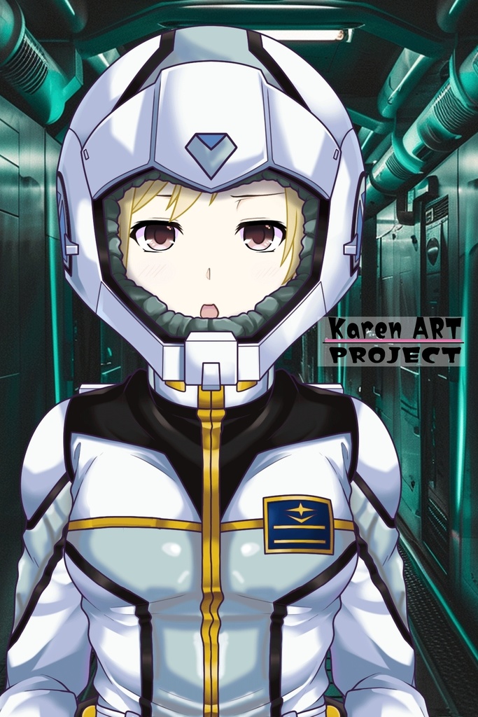 カレンちゃん+クロエ・クローチェ【機動戦士ガンダム】 のノーマルスーツ(金髪バージョン) Karen is wearing Chloe Croce's normal suit【Mobile Suit Gundam】 blonde hair version of Chloe's.