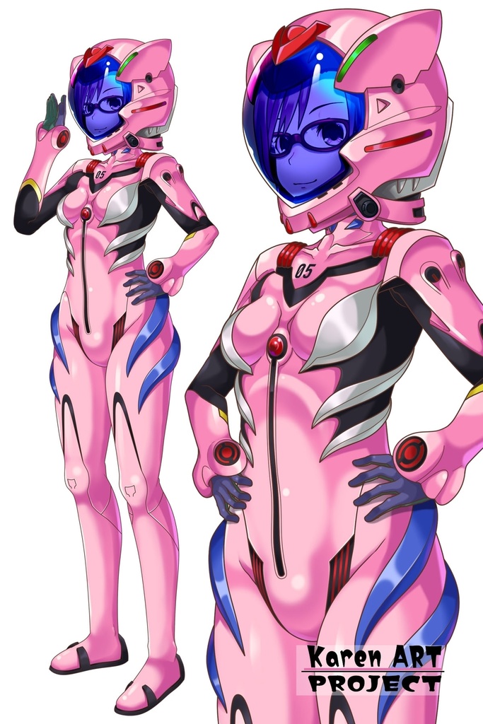 カレンちゃん+真希波・マリ・イラストリアスのプラグスーツ 斜め前バージョン 完成版 (シン・エヴァンゲリオン) Karen+Mari Makinami Illustrious Plugsuit-Diagonal front , (Final version)( Evangelion)