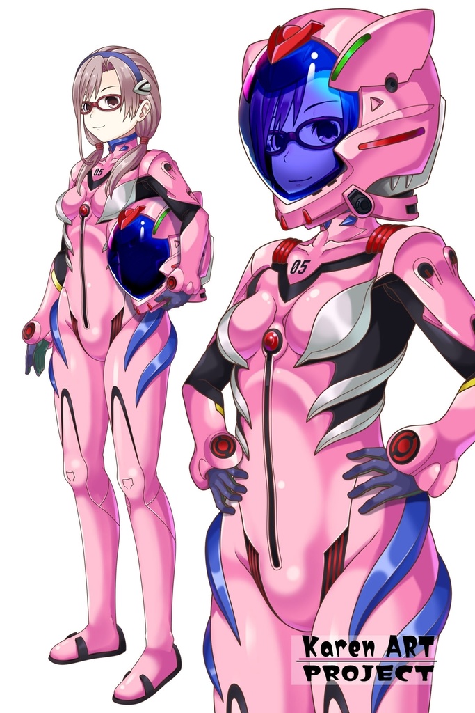 カレンちゃん+真希波・マリ・イラストリアスのプラグスーツ 斜め前バージョン 完成版 (シン・エヴァンゲリオン) Karen+Mari Makinami Illustrious Plugsuit-Diagonal front , (Final version)( Evangelion)