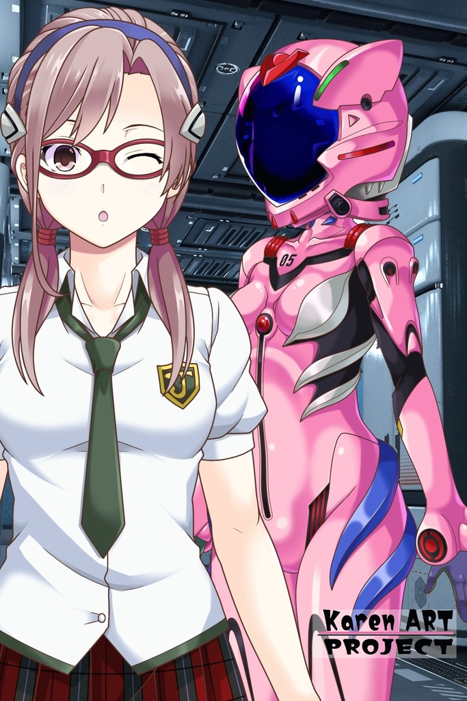 カレンちゃん+真希波・マリ・イラストリアスのプラグスーツ 斜め前バージョン 完成版 (シン・エヴァンゲリオン) Karen+Mari Makinami Illustrious Plugsuit-Diagonal front , (Final version)( Evangelion)