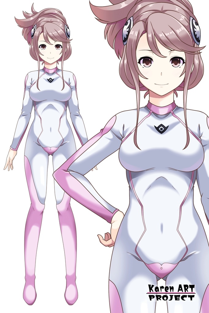 カレンちゃん+アイーダ・スルガンのインナースーツ【正面アングル】メッシーバンヘア【完成版】 (ガンダム Gのレコンギスタ) Karen+AIDA SURUGAN Inner Suit,Front,Messy Bun Hair Style,Complete version( G's Reconguista)