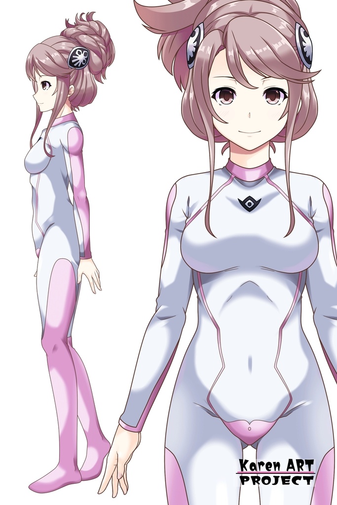 カレンちゃん+アイーダ・スルガンのインナースーツ【正面アングル】メッシーバンヘア【完成版】 (ガンダム Gのレコンギスタ) Karen+AIDA SURUGAN Inner Suit,Front,Messy Bun Hair Style,Complete version( G's Reconguista)