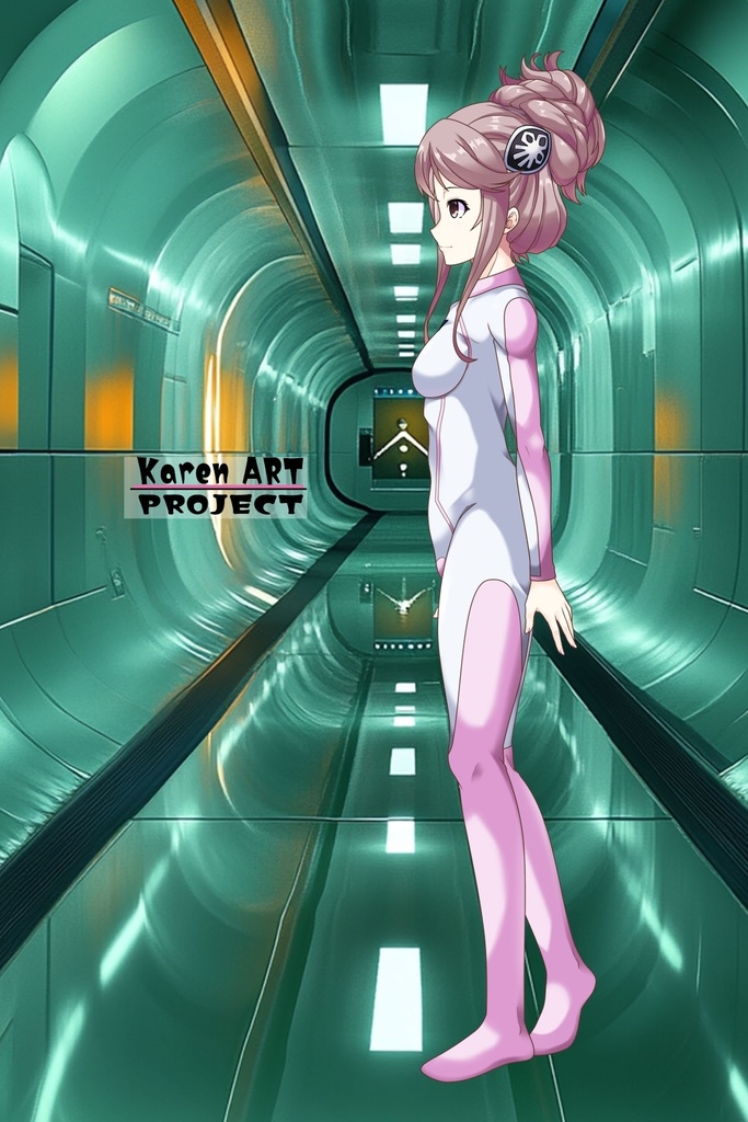 カレンちゃん+アイーダ・スルガンのインナースーツ【正面アングル】メッシーバンヘア【完成版】 (ガンダム Gのレコンギスタ) Karen+AIDA SURUGAN Inner Suit,Front,Messy Bun Hair Style,Complete version( G's Reconguista)