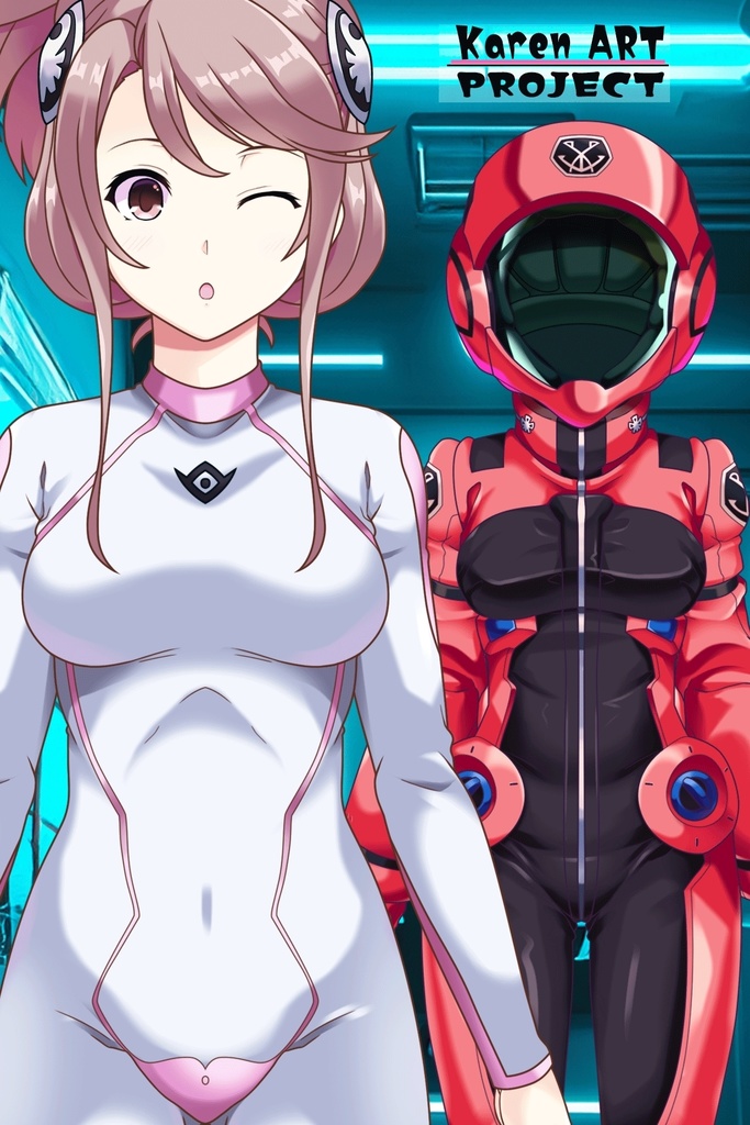 カレンちゃん+アイーダ・スルガンのインナースーツ【正面アングル】メッシーバンヘア【完成版】 (ガンダム Gのレコンギスタ) Karen+AIDA SURUGAN Inner Suit,Front,Messy Bun Hair Style,Complete version( G's Reconguista)