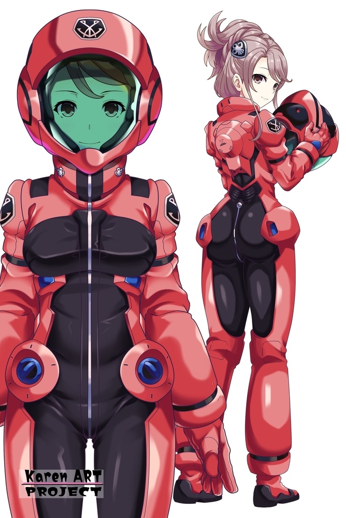 カレンちゃん+アイーダ・スルガンのノーマルスーツ【正面アングル】メッシーバンヘア【完成版】 (ガンダム Gのレコンギスタ) Karen+AIDA SURUGAN Normal Suit,Front,Messy Bun Hair Style,Complete version( G's Reconguista)