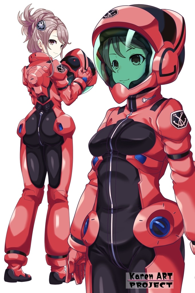 カレンちゃん+アイーダ・スルガンのノーマルスーツ【斜め前アングル】メッシーバンヘア【完成版】 (ガンダム Gのレコンギスタ) Karen+AIDA SURUGAN Normal Suit,Diagonal front,Messy Bun Hair Style,Complete version( G's Reconguista)