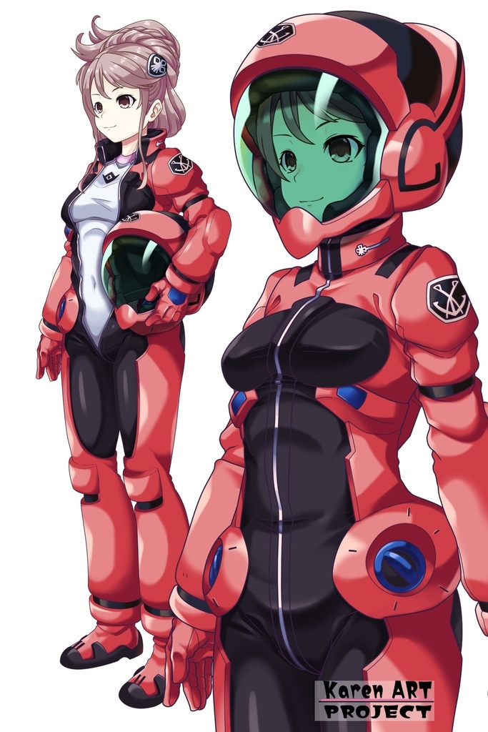 カレンちゃん+アイーダ・スルガンのノーマルスーツ【斜め前アングル】メッシーバンヘア【完成版】 (ガンダム Gのレコンギスタ) Karen+AIDA SURUGAN Normal Suit,Diagonal front,Messy Bun Hair Style,Complete version( G's Reconguista)