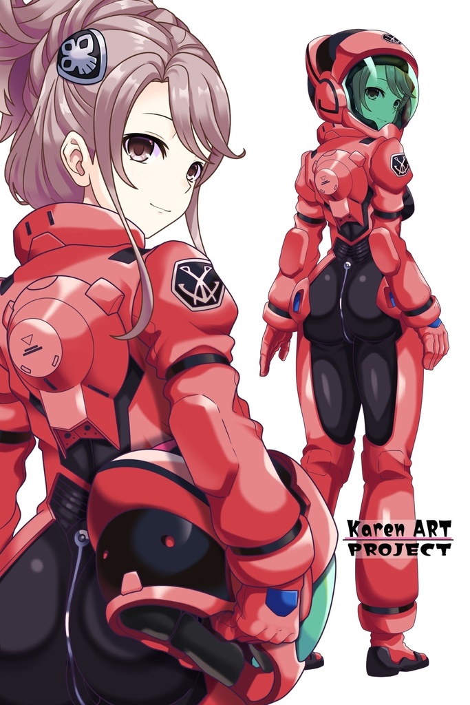 カレンちゃん+アイーダ・スルガンのノーマルスーツ【背面アングル】メッシーバンヘア【完成版】 (ガンダム Gのレコンギスタ) Karen+AIDA SURUGAN Normal Suit,Back Angle,Messy Bun Hair Style,Complete version( G's Reconguista)