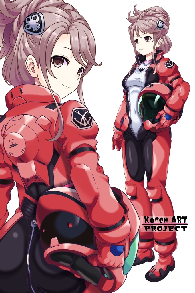 カレンちゃん+アイーダ・スルガンのノーマルスーツ【背面アングル】メッシーバンヘア【完成版】 (ガンダム Gのレコンギスタ) Karen+AIDA SURUGAN Normal Suit,Back Angle,Messy Bun Hair Style,Complete version( G's Reconguista)