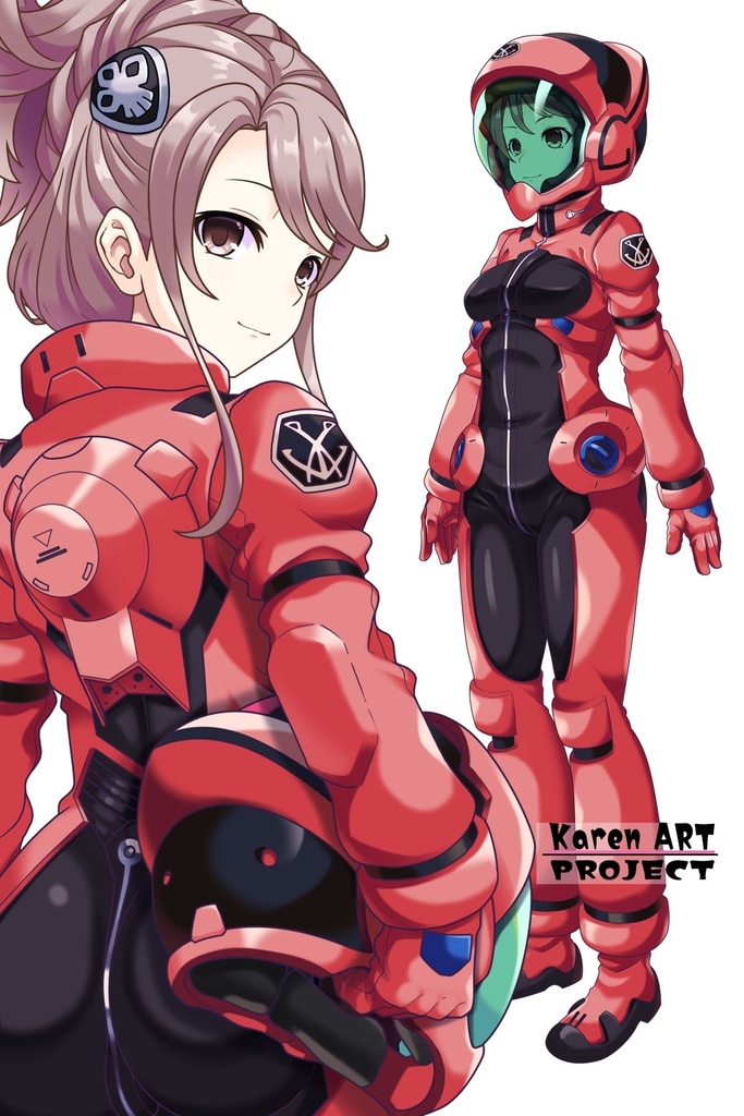 カレンちゃん+アイーダ・スルガンのノーマルスーツ【背面アングル】メッシーバンヘア【完成版】 (ガンダム Gのレコンギスタ) Karen+AIDA SURUGAN Normal Suit,Back Angle,Messy Bun Hair Style,Complete version( G's Reconguista)