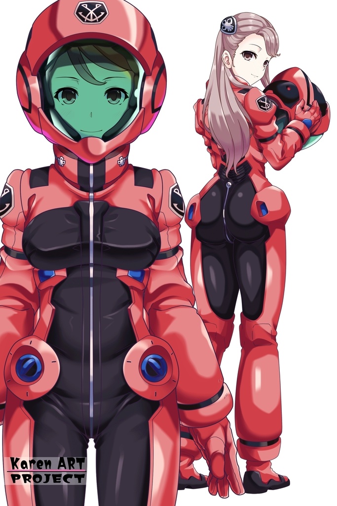 カレンちゃん+アイーダ・スルガンのノーマルスーツ【正面アングル】ロングヘア【完成版】 (ガンダム Gのレコンギスタ) Karen+AIDA SURUGAN Normal Suit,Front,Long Hair Style,Complete version( G's Reconguista)