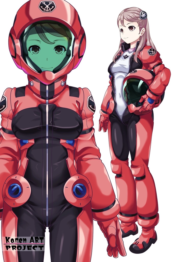 カレンちゃん+アイーダ・スルガンのノーマルスーツ【正面アングル】ロングヘア【完成版】 (ガンダム Gのレコンギスタ) Karen+AIDA SURUGAN Normal Suit,Front,Long Hair Style,Complete version( G's Reconguista)