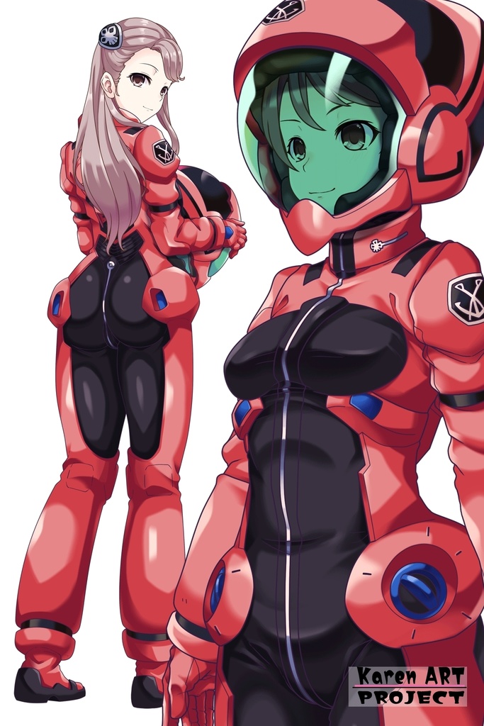 カレンちゃん+アイーダ・スルガンのノーマルスーツ【斜め前アングル】ロングヘア【完成版】 (ガンダム Gのレコンギスタ) Karen+AIDA SURUGAN Normal Suit,Diagonal front,Long Hair Style,Complete version( G's Reconguista)