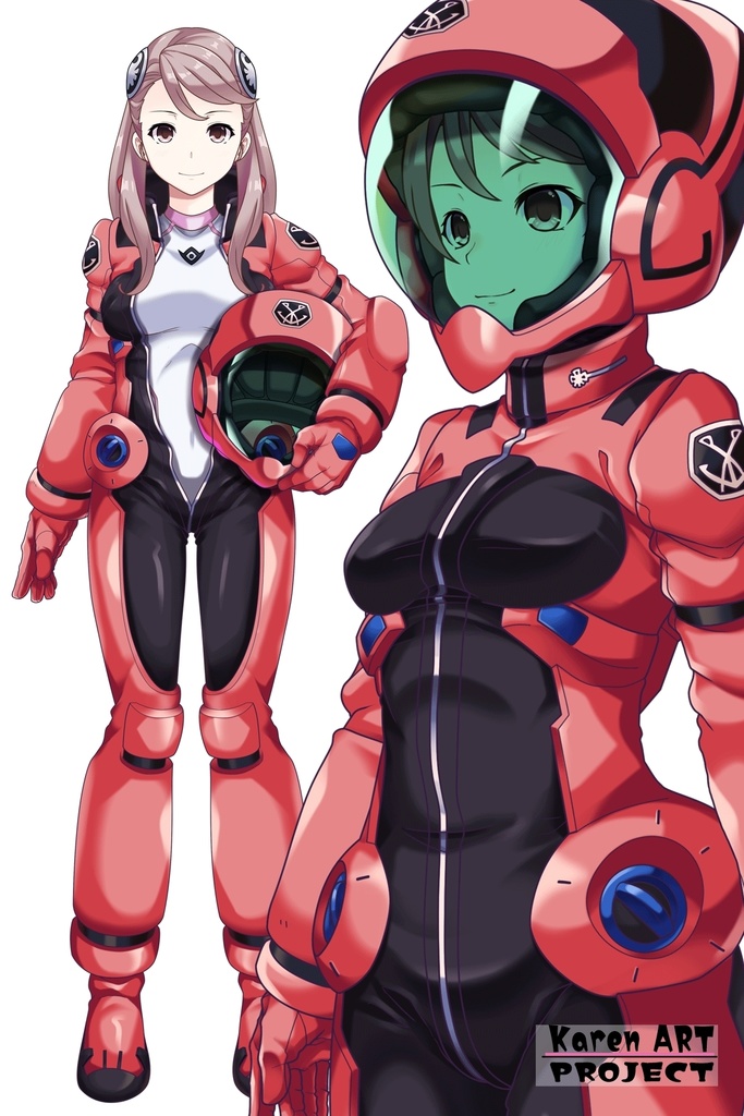 カレンちゃん+アイーダ・スルガンのノーマルスーツ【斜め前アングル】ロングヘア【完成版】 (ガンダム Gのレコンギスタ) Karen+AIDA SURUGAN Normal Suit,Diagonal front,Long Hair Style,Complete version( G's Reconguista)