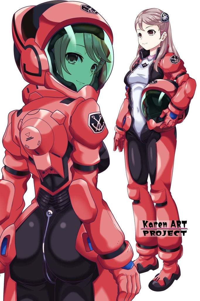 カレンちゃん+アイーダ・スルガンのノーマルスーツ【背面アングル】ロングヘア【完成版】 (ガンダム Gのレコンギスタ) Karen+AIDA SURUGAN Normal Suit,Back Angle,Long Hair Style,Complete version( G's Reconguista)