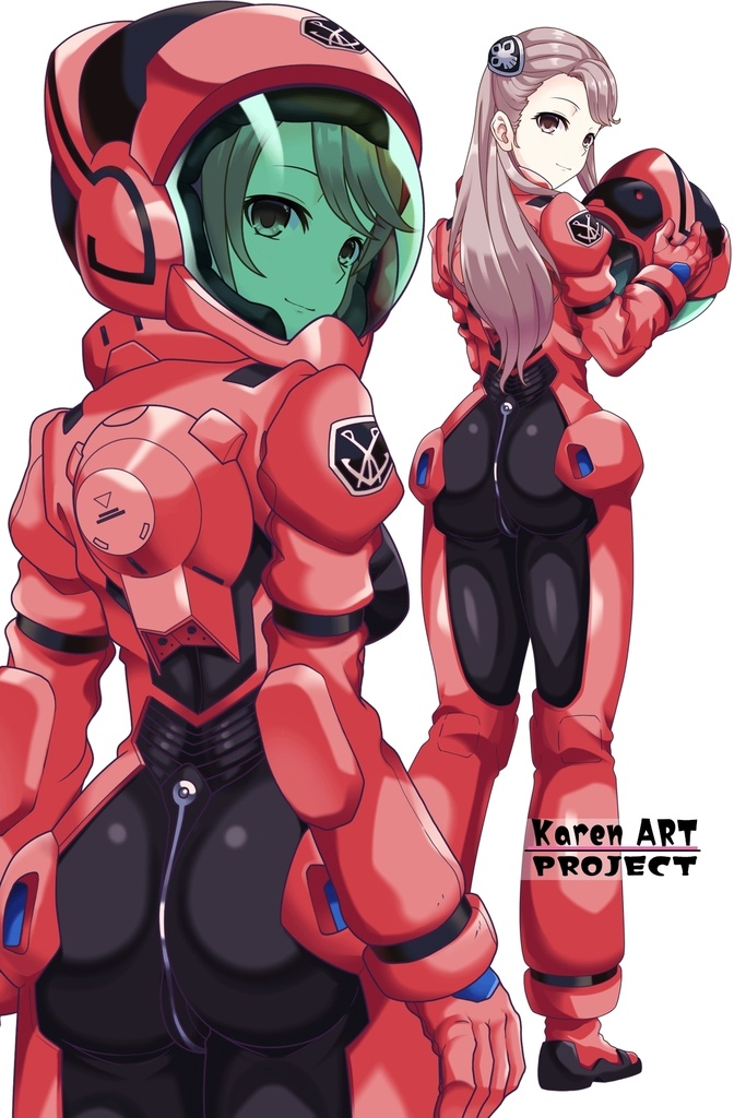 カレンちゃん+アイーダ・スルガンのノーマルスーツ【背面アングル】ロングヘア【完成版】 (ガンダム Gのレコンギスタ) Karen+AIDA SURUGAN Normal Suit,Back Angle,Long Hair Style,Complete version( G's Reconguista)