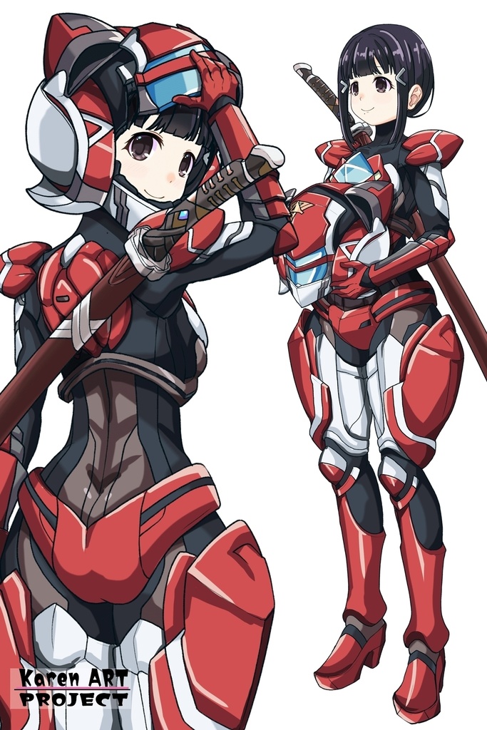 ゆりちゃん+黒澤ダイヤの強化スーツ(スカーレット・デルタ)【幻日のヨハネ】背面アングル Yuri is wearing Daiya Kurosawa's Powered Suit(Scarlet Delta)【SUNSHINE in the MIRROR】Back Angle