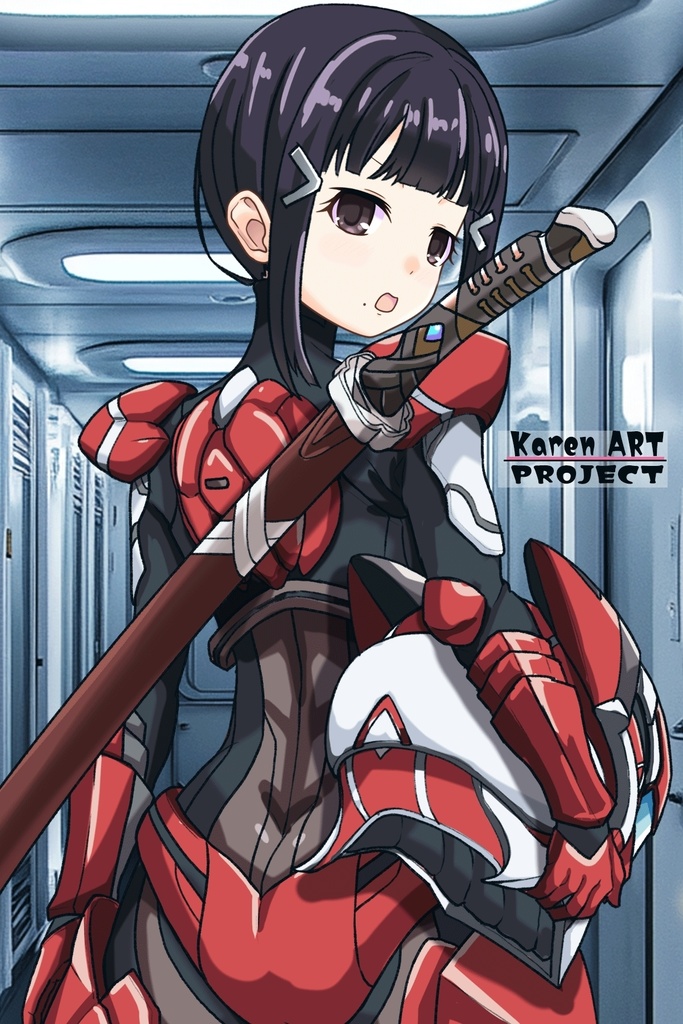 ゆりちゃん+黒澤ダイヤの強化スーツ(スカーレット・デルタ)【幻日のヨハネ】背面アングル Yuri is wearing Daiya Kurosawa's Powered Suit(Scarlet Delta)【SUNSHINE in the MIRROR】Back Angle