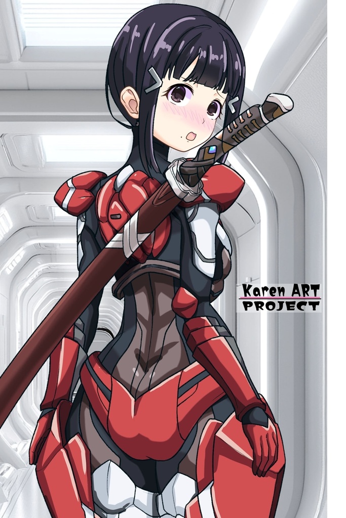 ゆりちゃん+黒澤ダイヤの強化スーツ(スカーレット・デルタ)【幻日のヨハネ】背面アングル Yuri is wearing Daiya Kurosawa's Powered Suit(Scarlet Delta)【SUNSHINE in the MIRROR】Back Angle