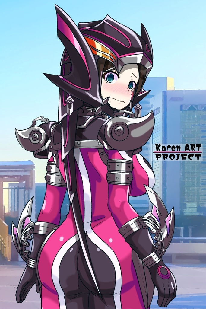 亜美ちゃん+サキュバスのバトルスーツ【特捜戦隊デカレンジャー02】 背面アングル Ami is wearing Succubus's battle Suit【Power Rangers Tokusou Sentai Dekaranger 02】Back Angle