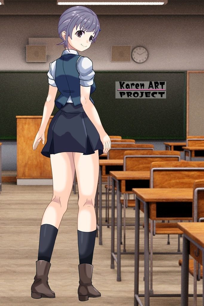 ゆりちゃん+白崎イリスの制服【Classroom☆Crisis 03】 斜め前・背面アングル Yuri is wearing Iris Shirasaki's School Uniform 【Classroom☆Crisis 03】 Diagonal front angle & Back Angle
