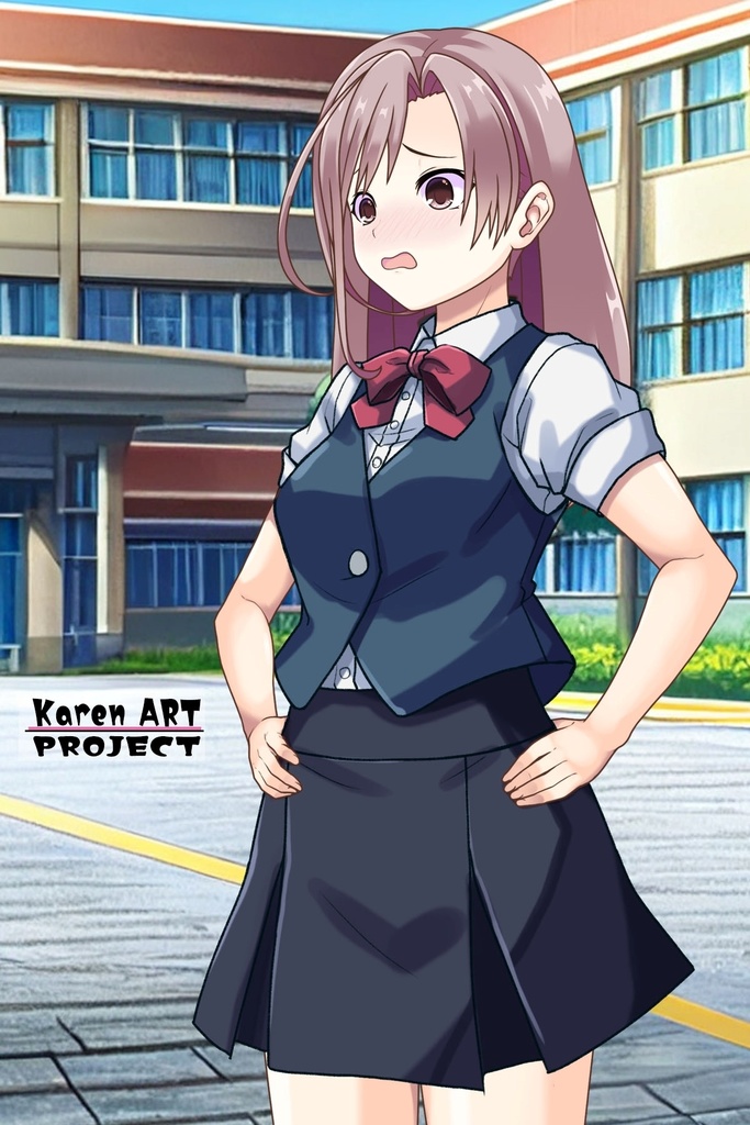カレンちゃん+白崎イリスの制服【Classroom☆Crisis 03】 斜め前・背面アングル Karen is wearing Iris Shirasaki's School Uniform 【Classroom☆Crisis 03】 Diagonal front angle & Back Angle