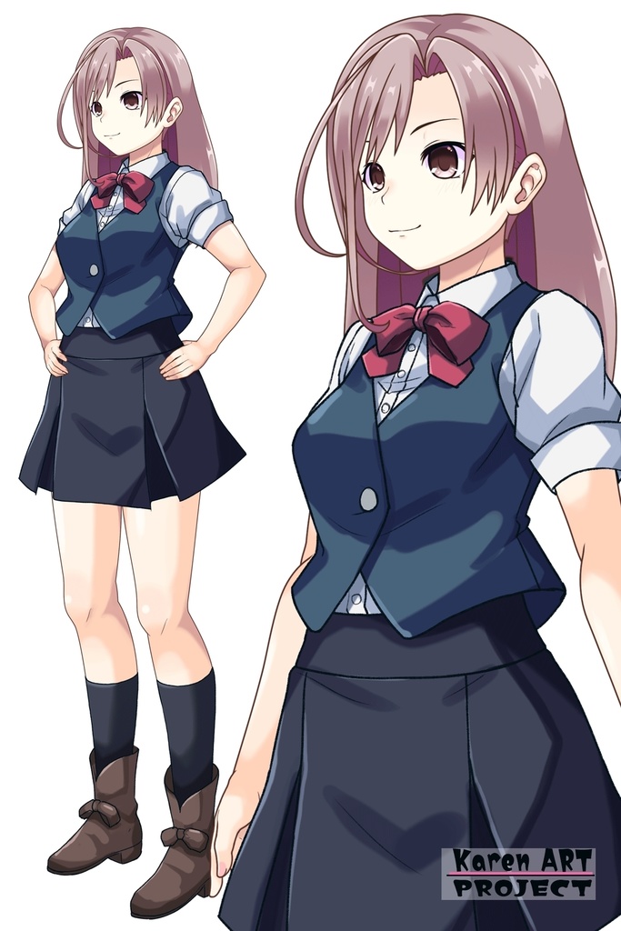 カレンちゃん+白崎イリスの制服【Classroom☆Crisis 03】 斜め前・背面アングル Karen is wearing Iris Shirasaki's School Uniform 【Classroom☆Crisis 03】 Diagonal front angle & Back Angle